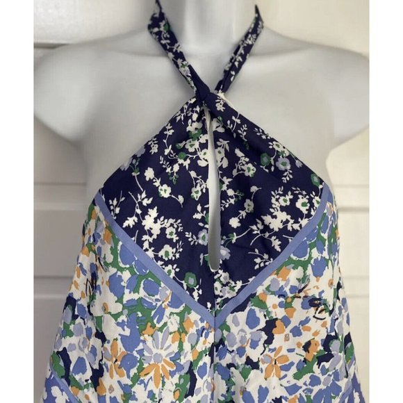 Sienna Sky Women's Halter Top Shirt Blouse  Boho Blue Floral Scarf Top size XS - Picture 4 of 10